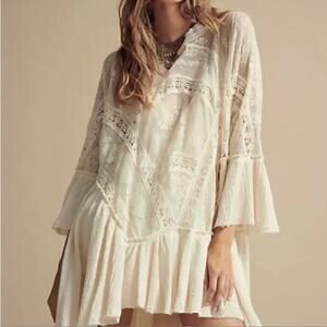 Free People Layered In Lace Swing Dress Tunic Ivory White Small